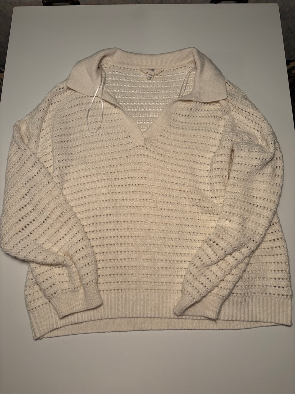 Cream Open-Knit Polo Sweater - Women